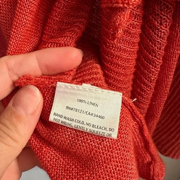 Eileen Fisher red Lightweight Linen Open Long Sleeve Cardigan Size small - Picture 3 of 5